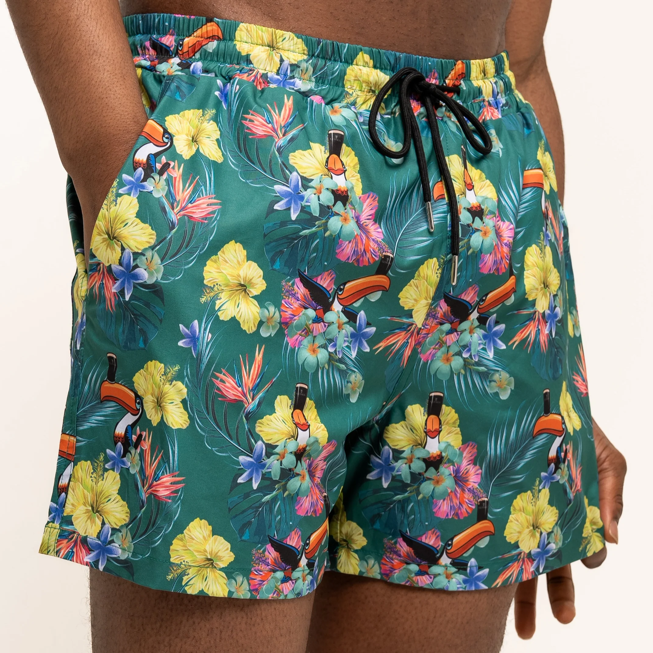 Guinness Toucan Hawaiian Green Beach Shorts - Image 4