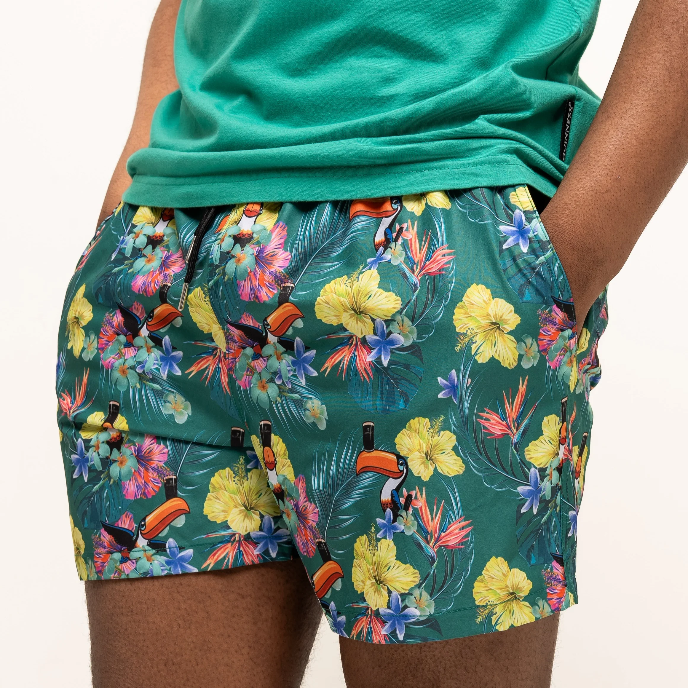 Guinness Toucan Hawaiian Green Beach Shorts - Image 5
