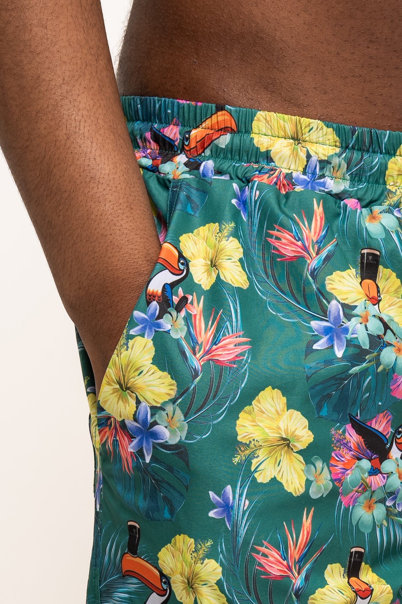Guinness Toucan Hawaiian Green Beach Shorts - Image 7