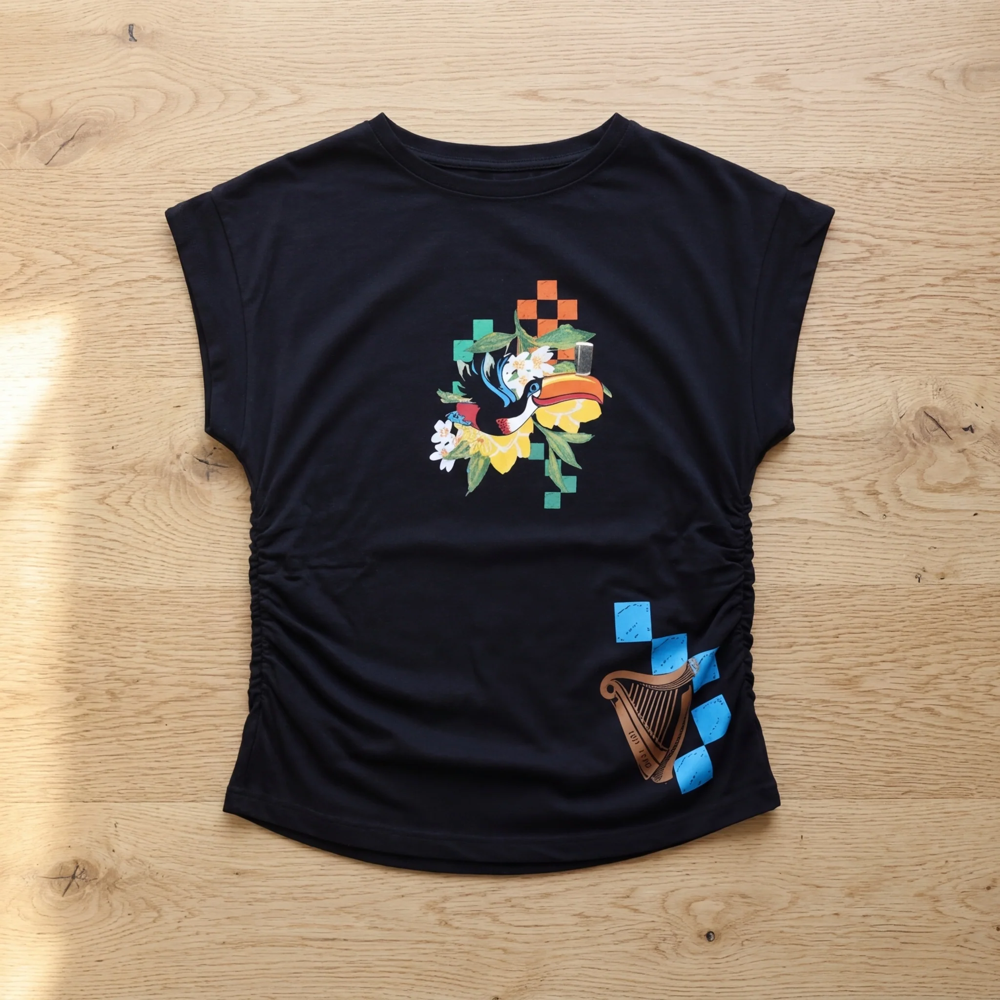 Guinness Toucan Ruched Ladies Black Tee - Image 3