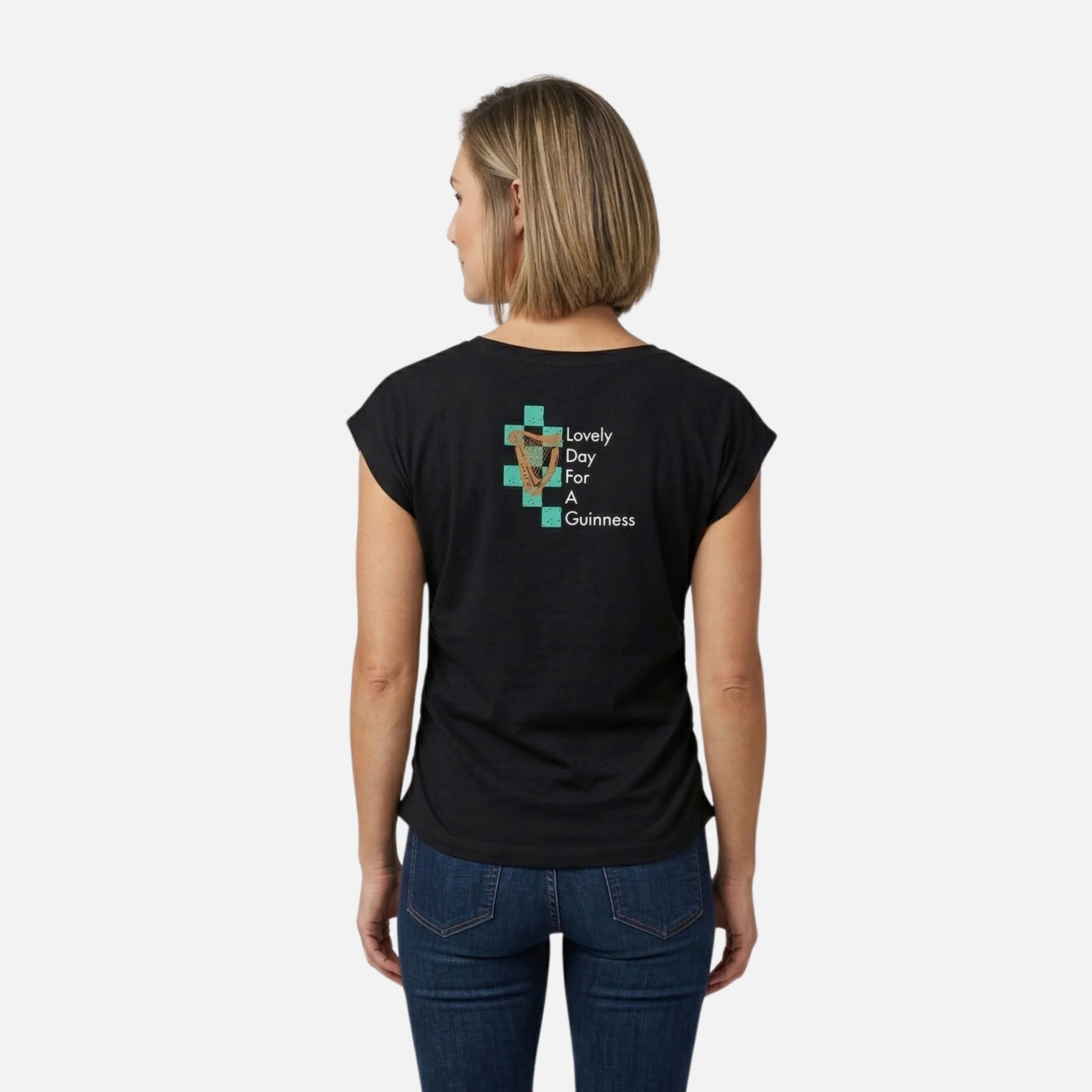 Guinness Toucan Ruched Ladies Black Tee - Image 5